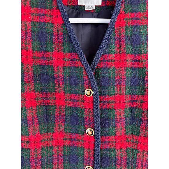 VTG 90s Amanda‎ Smith Blazer Jacket 12 Red Green Blue Plaid Christmas Holiday - Picture 6 of 10